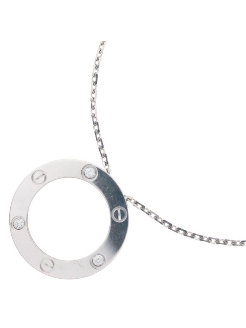 Cartier Love Circle Necklace Diamond 18k White Gold Pendant